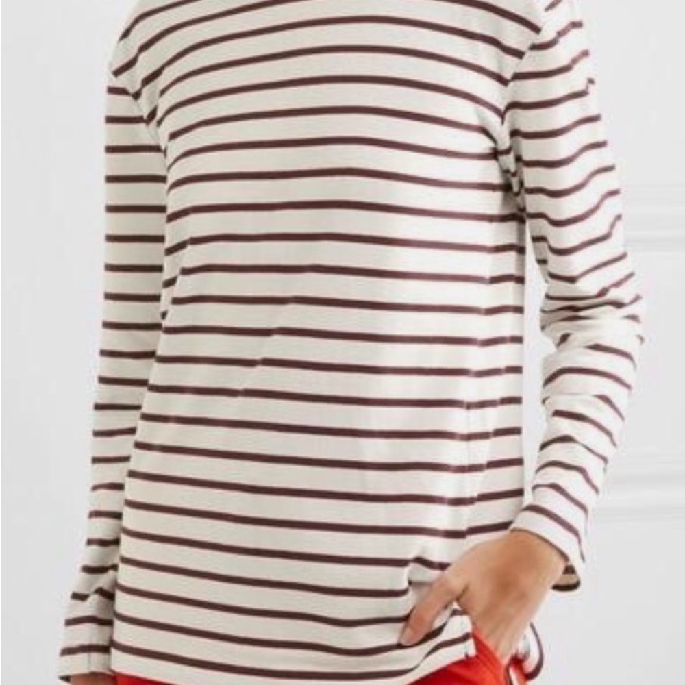 Victoria Beckham Striped Knot Grosgrain Trim Top in White and Maroon - Picture 2 of 9